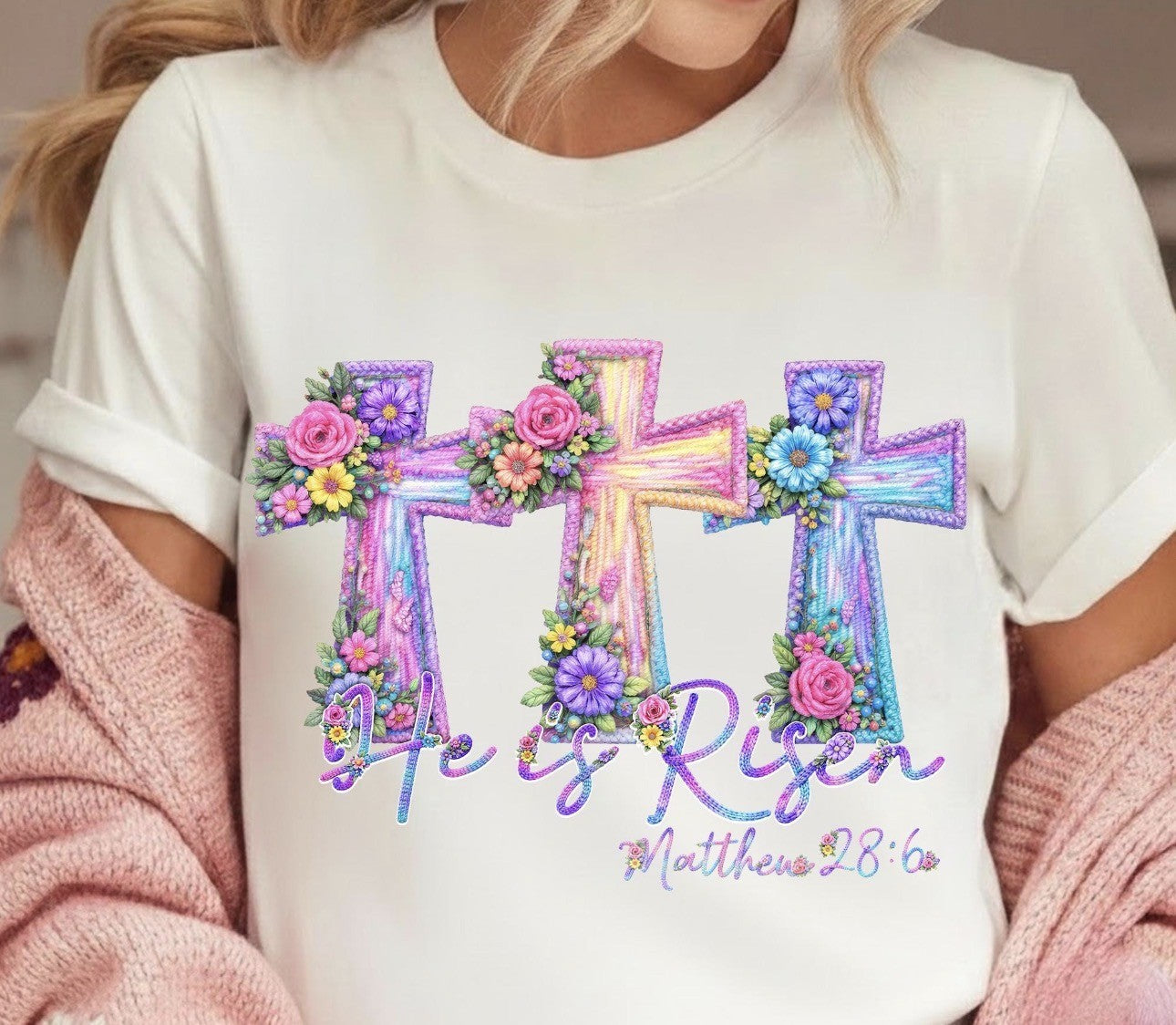 HE IS RISEN TEE- BRIGHT COLORS