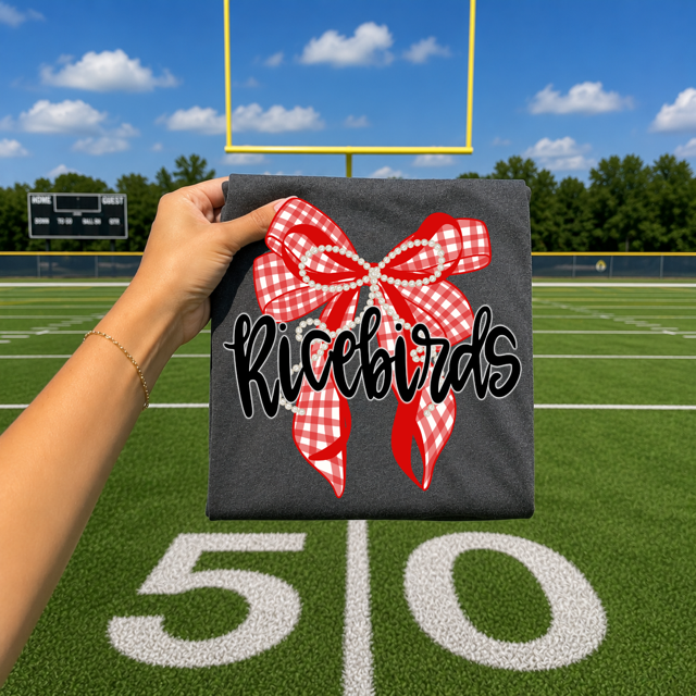 RICEBIRDS CHECKERED BOW TEE