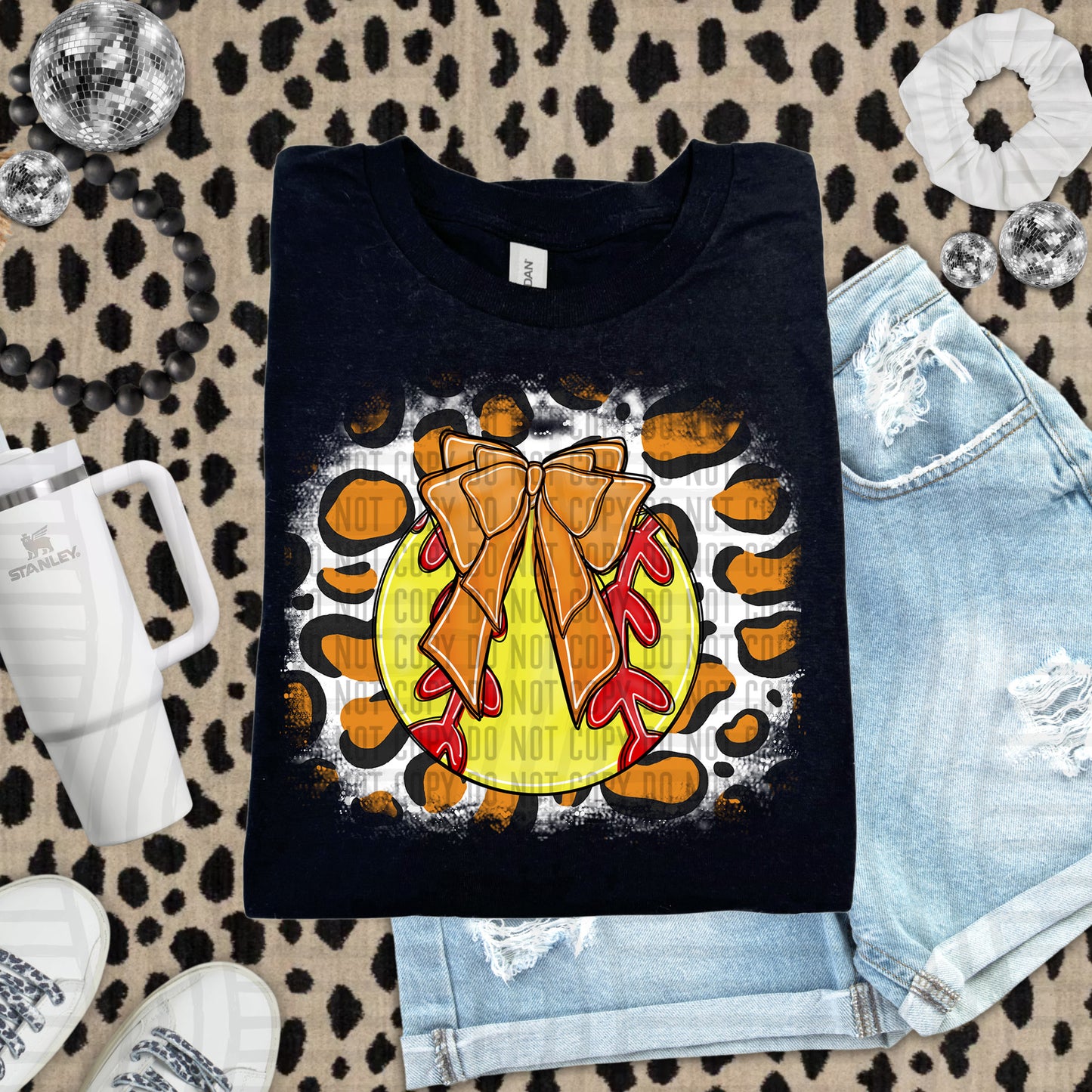SOFTBALL LEOPARD BACKGROUND TEE