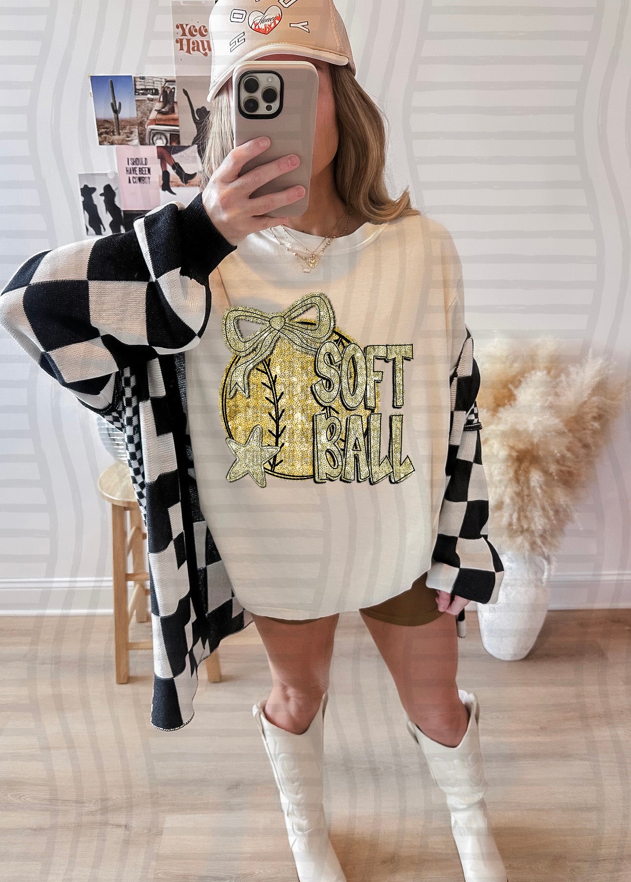 FAUX SEQUIN SOFTBALL TEE