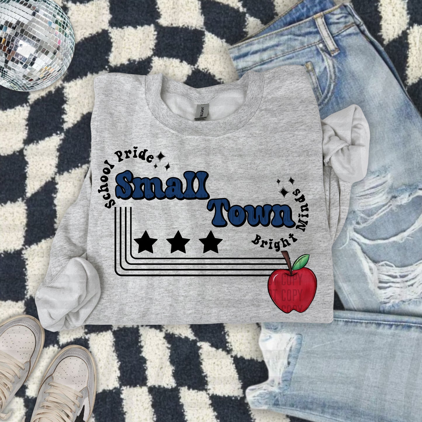 SMALL TOWN BRIGHT MINDS W APPLE TEE -21 COLORS