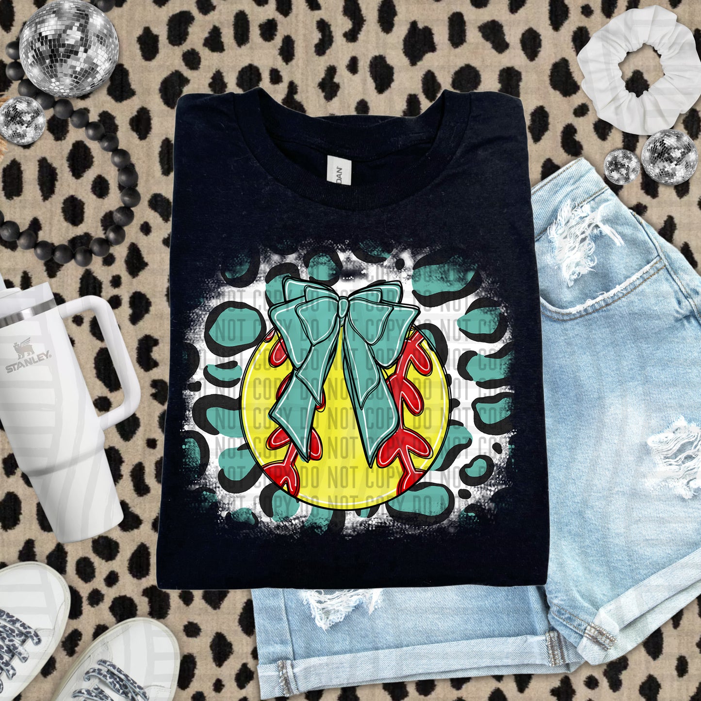 SOFTBALL LEOPARD BACKGROUND TEE