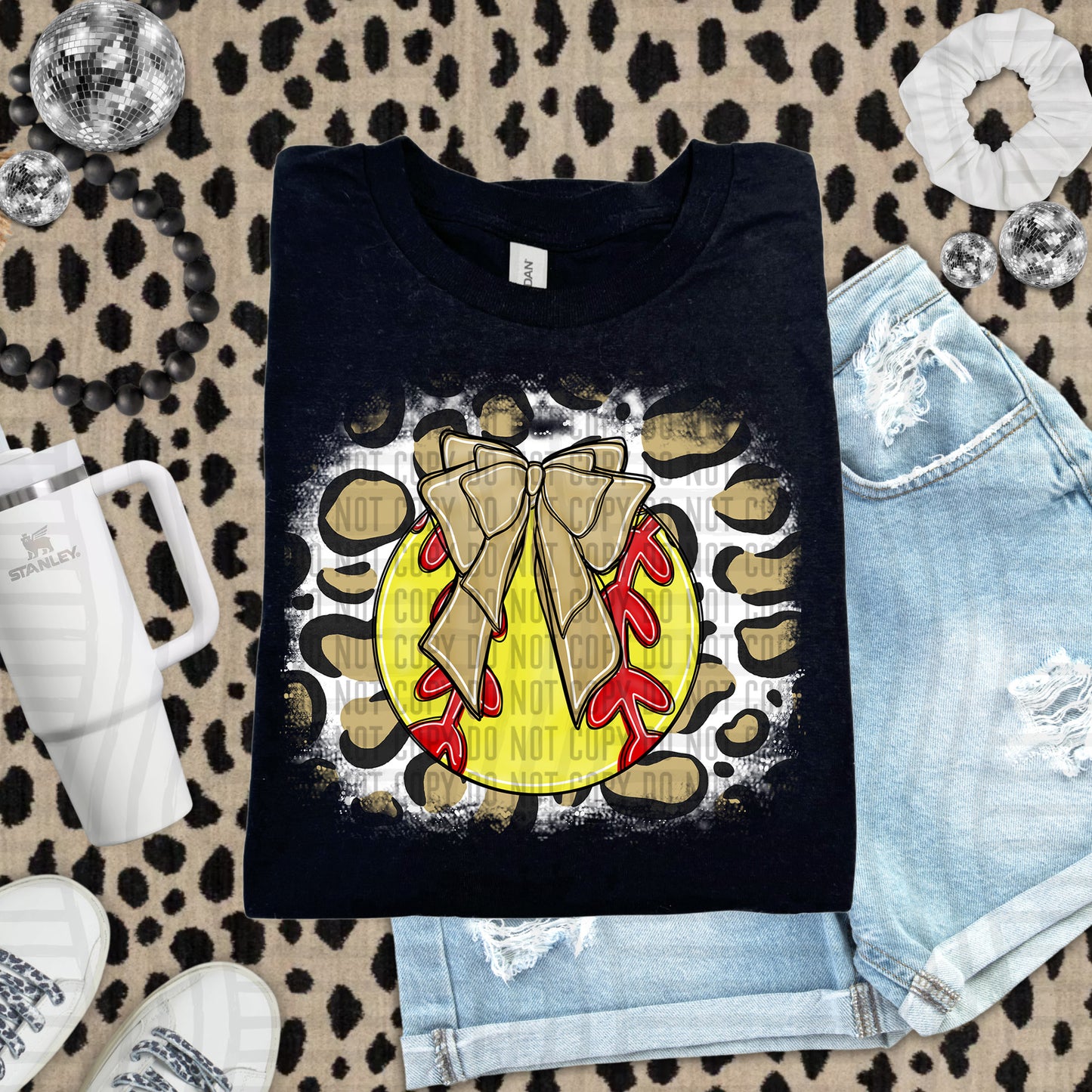 SOFTBALL LEOPARD BACKGROUND TEE