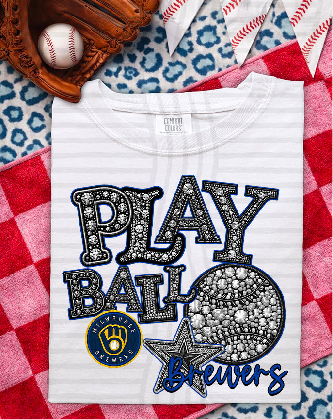 MLB RHINSTONE PLAY BALL TEE