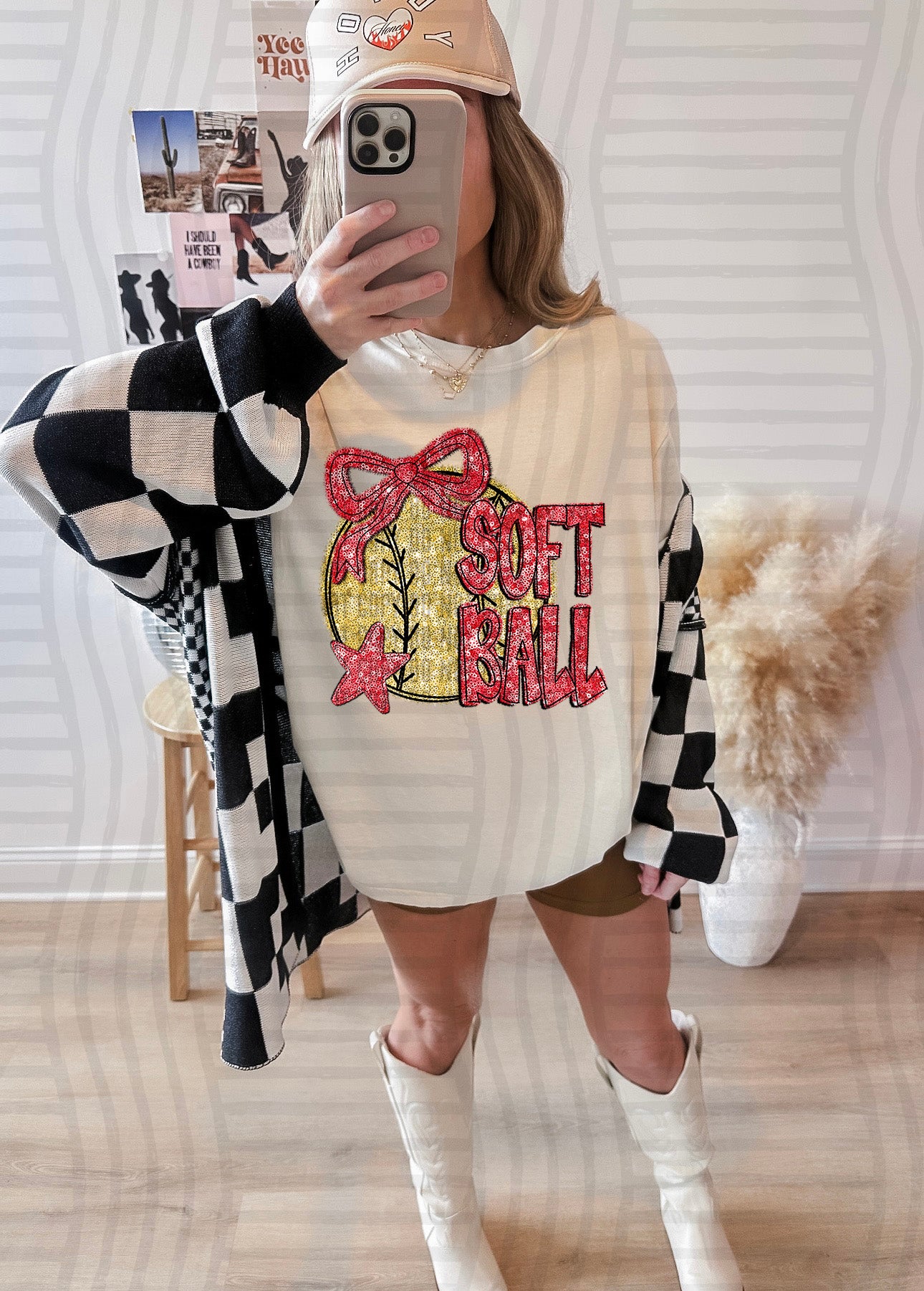 FAUX SEQUIN SOFTBALL TEE