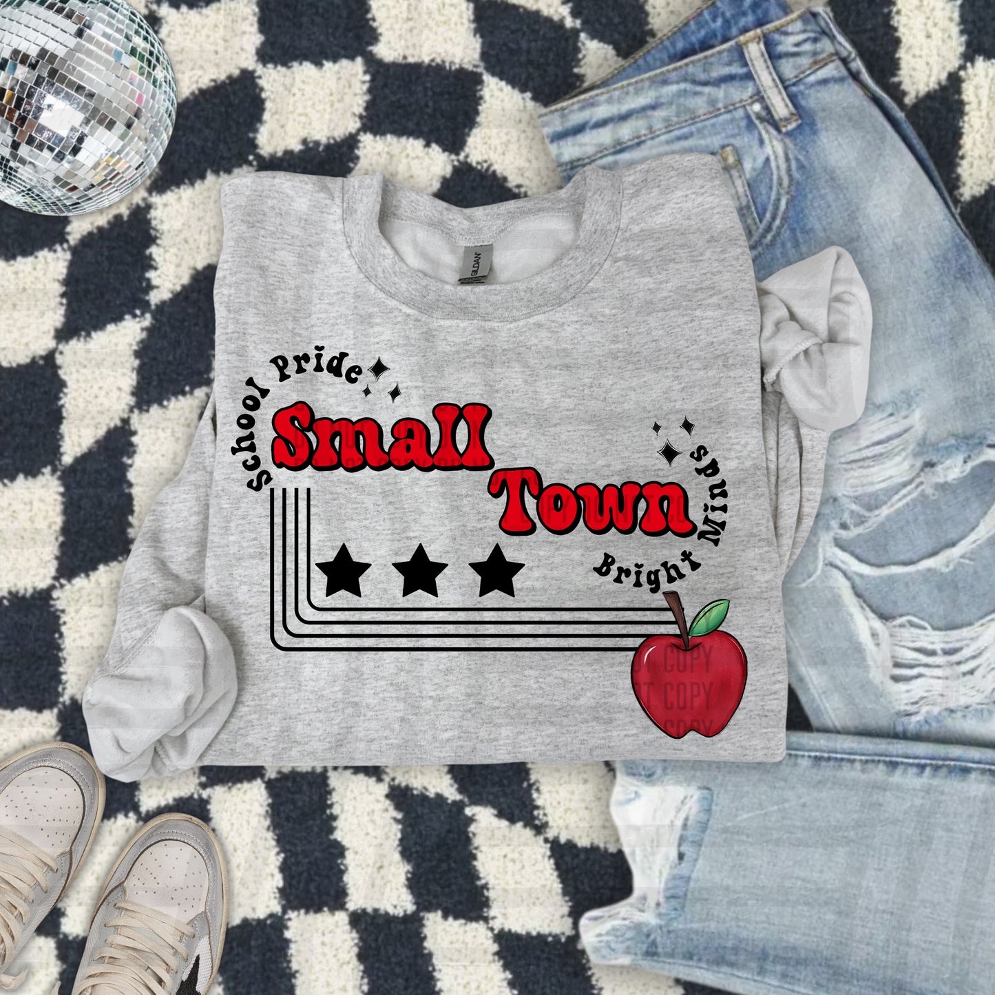 SMALL TOWN BRIGHT MINDS W APPLE TEE -21 COLORS