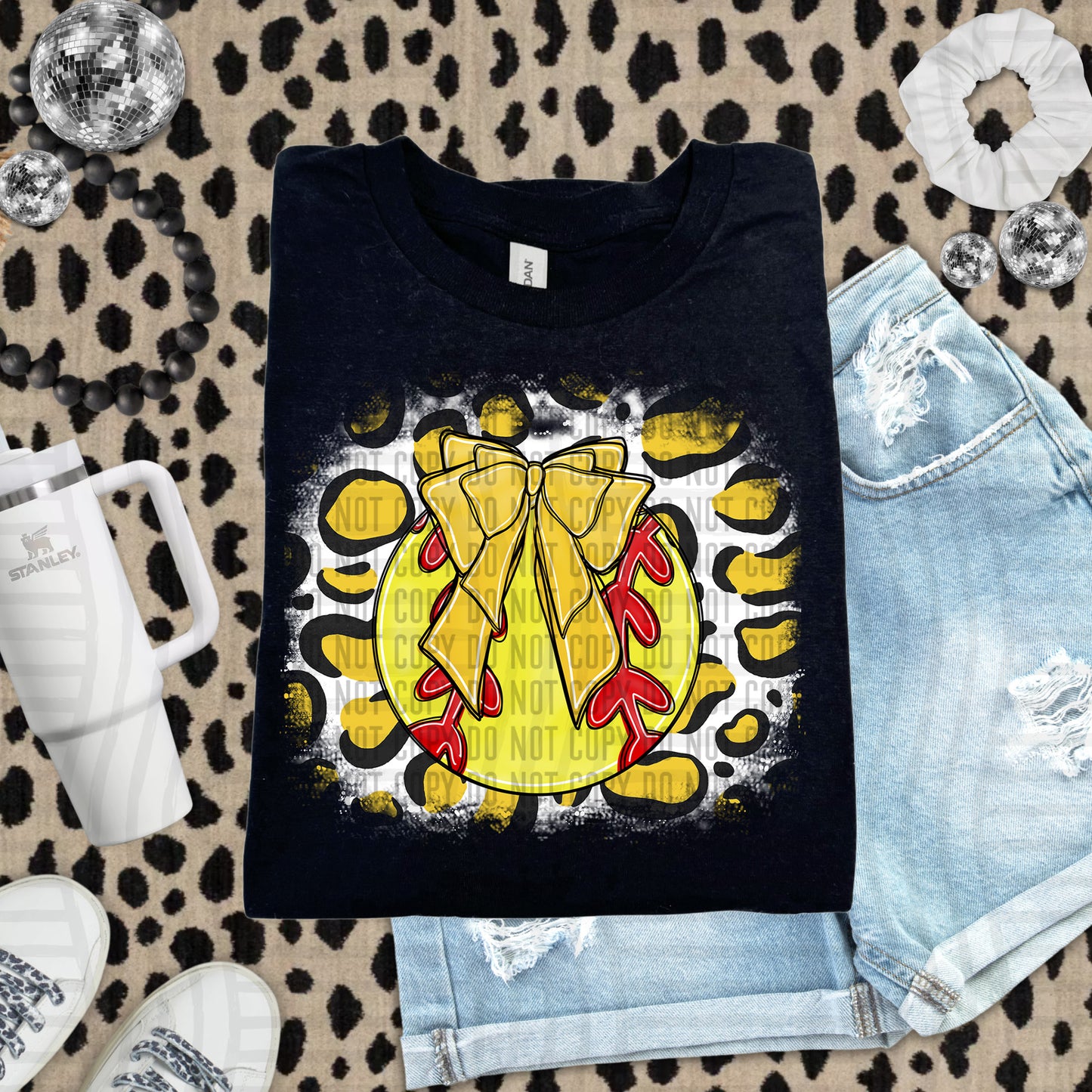 SOFTBALL LEOPARD BACKGROUND TEE
