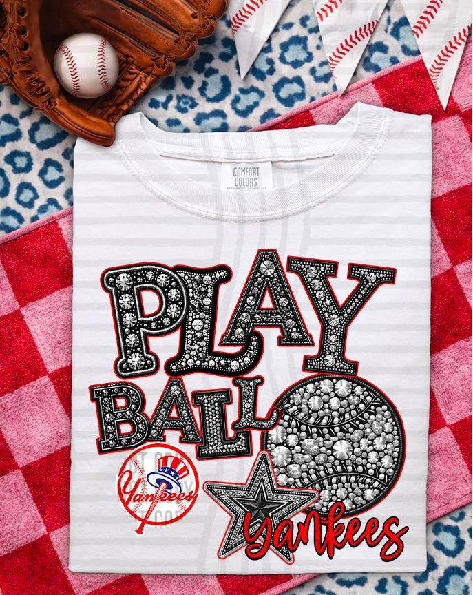 MLB RHINSTONE PLAY BALL TEE