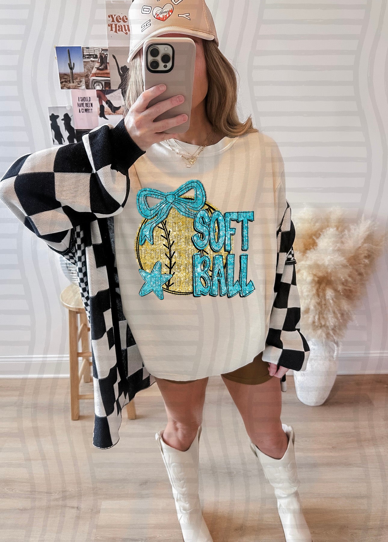 FAUX SEQUIN SOFTBALL TEE