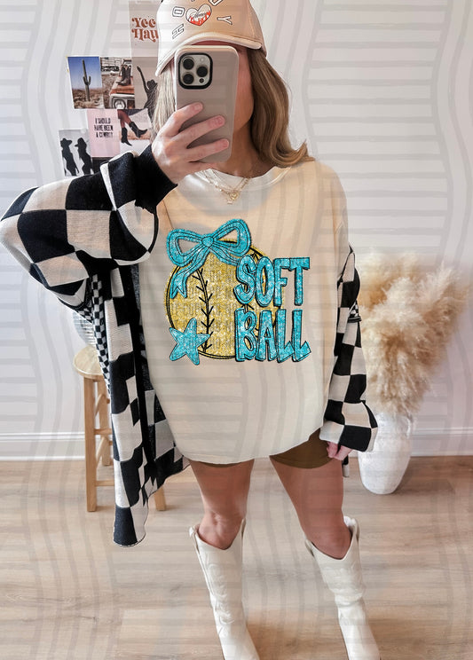 FAUX SEQUIN SOFTBALL TEE