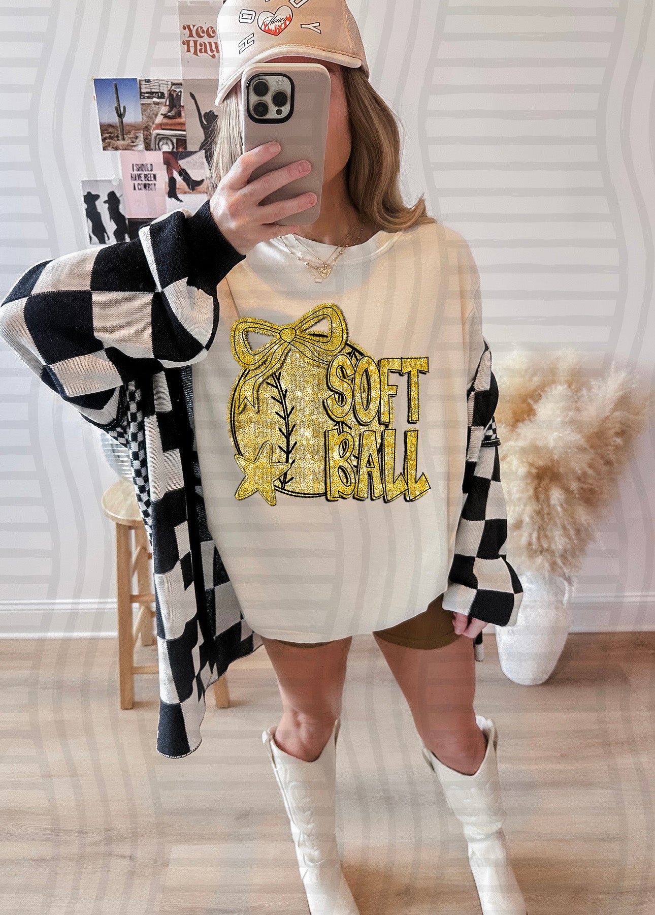 FAUX SEQUIN SOFTBALL TEE