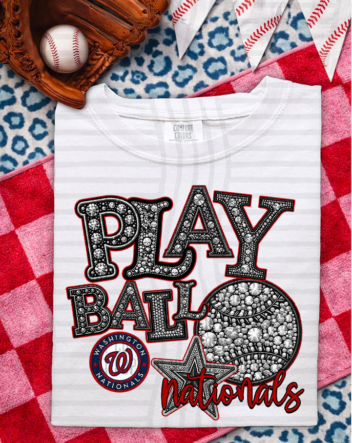 MLB RHINSTONE PLAY BALL TEE