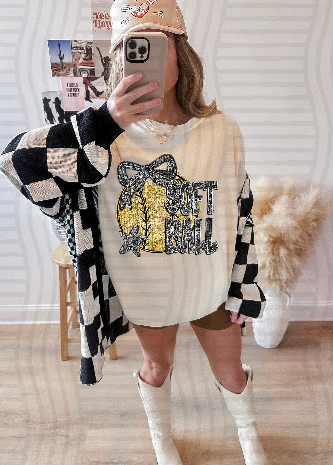 FAUX SEQUIN SOFTBALL TEE