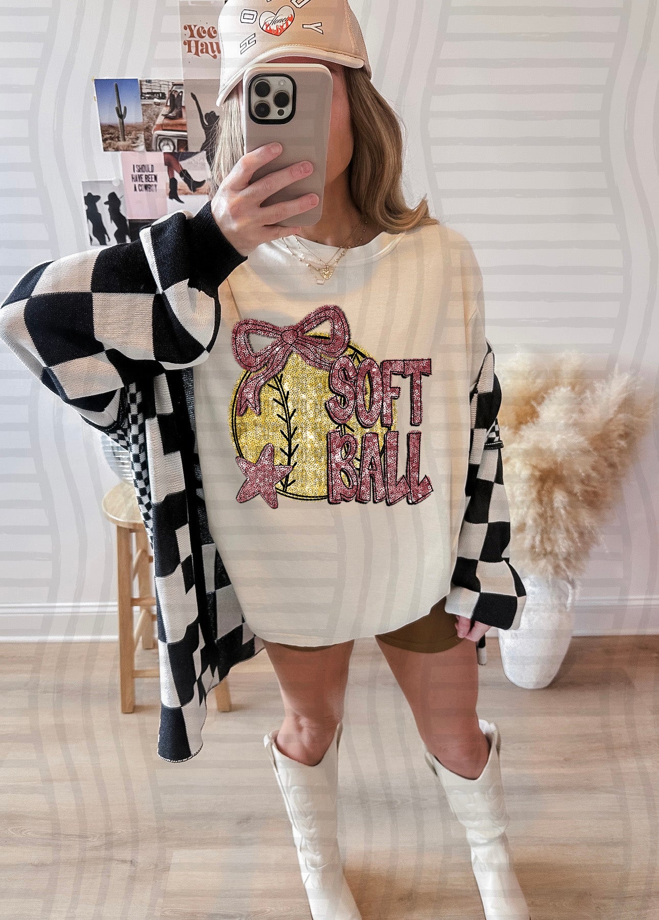 FAUX SEQUIN SOFTBALL TEE