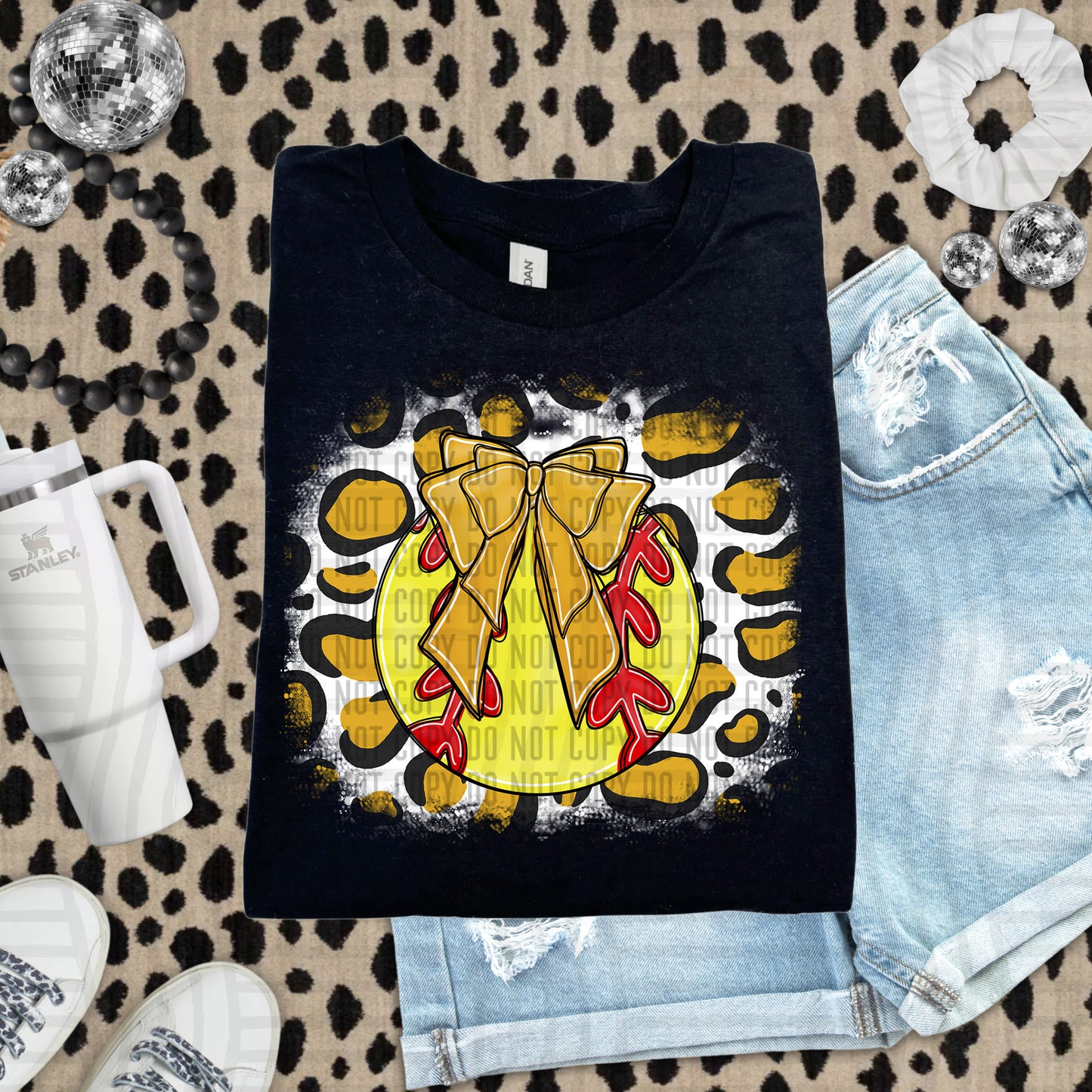 SOFTBALL LEOPARD BACKGROUND TEE
