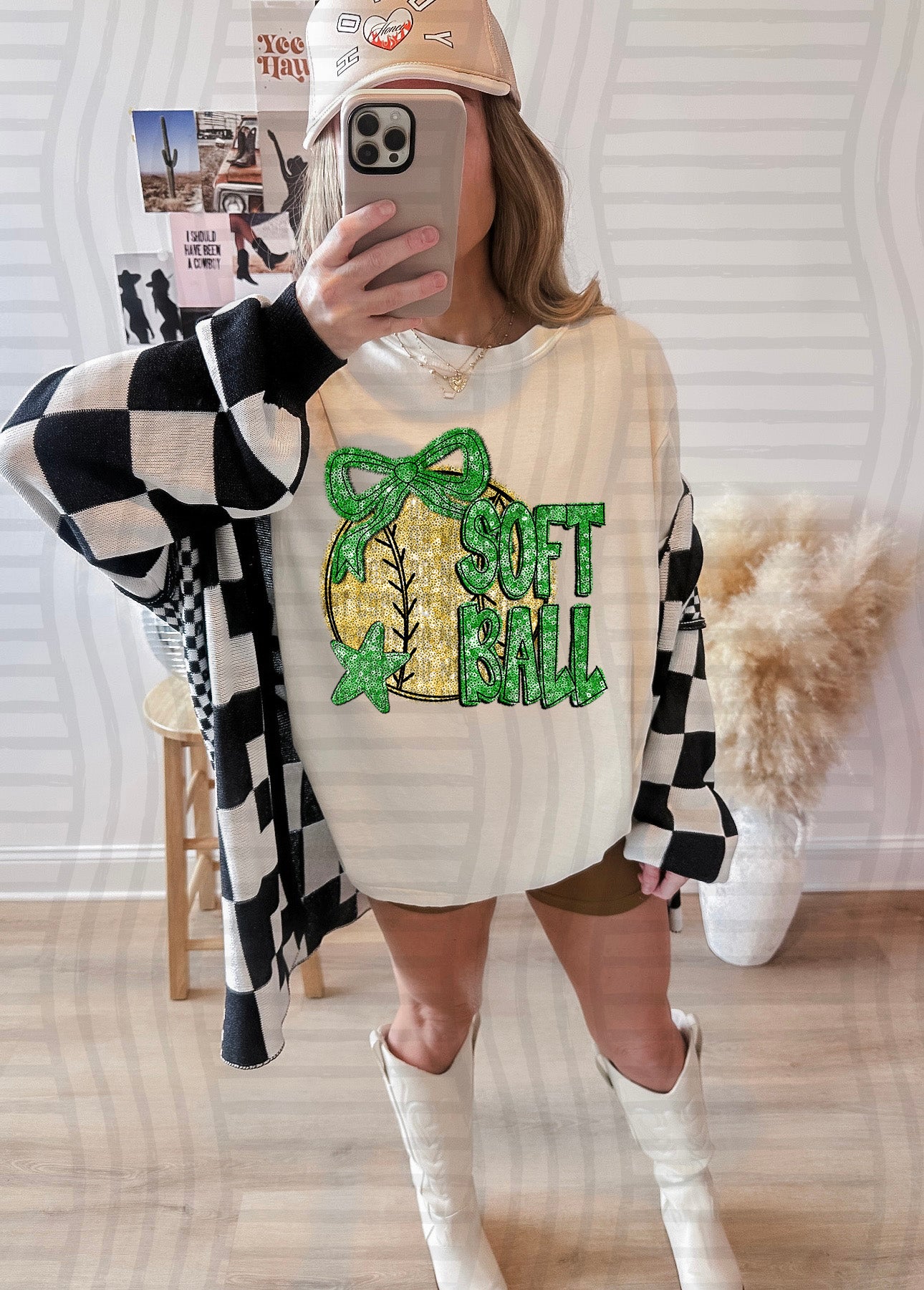 FAUX SEQUIN SOFTBALL TEE