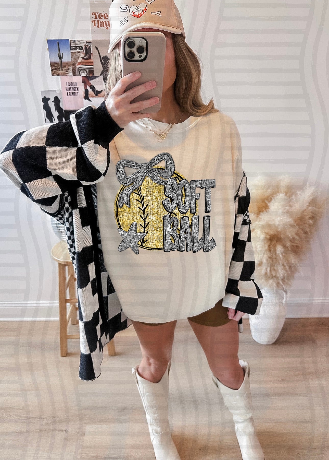 FAUX SEQUIN SOFTBALL TEE