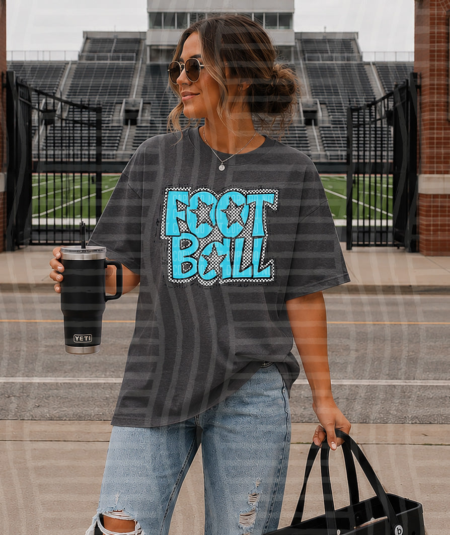 PREPPY CHECKER FOOTBALL W STARS TEES -25 COLORS
