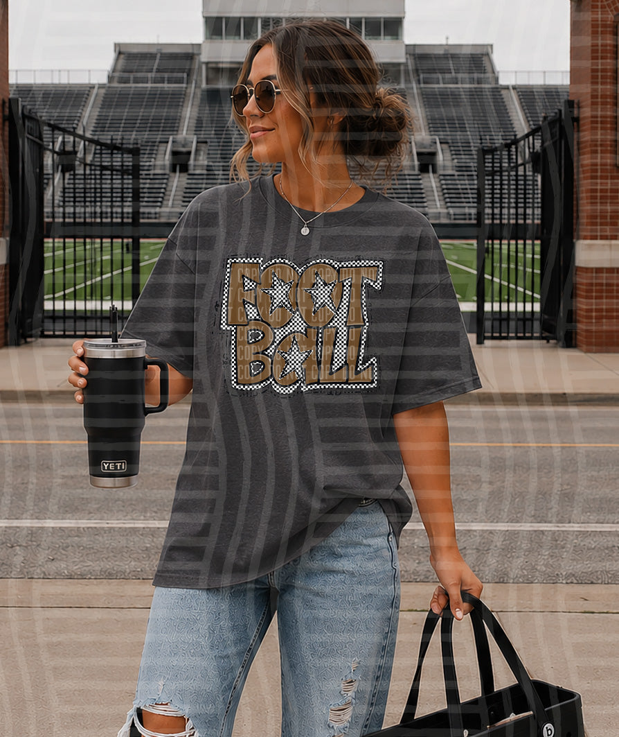 PREPPY CHECKER FOOTBALL W STARS TEES -25 COLORS
