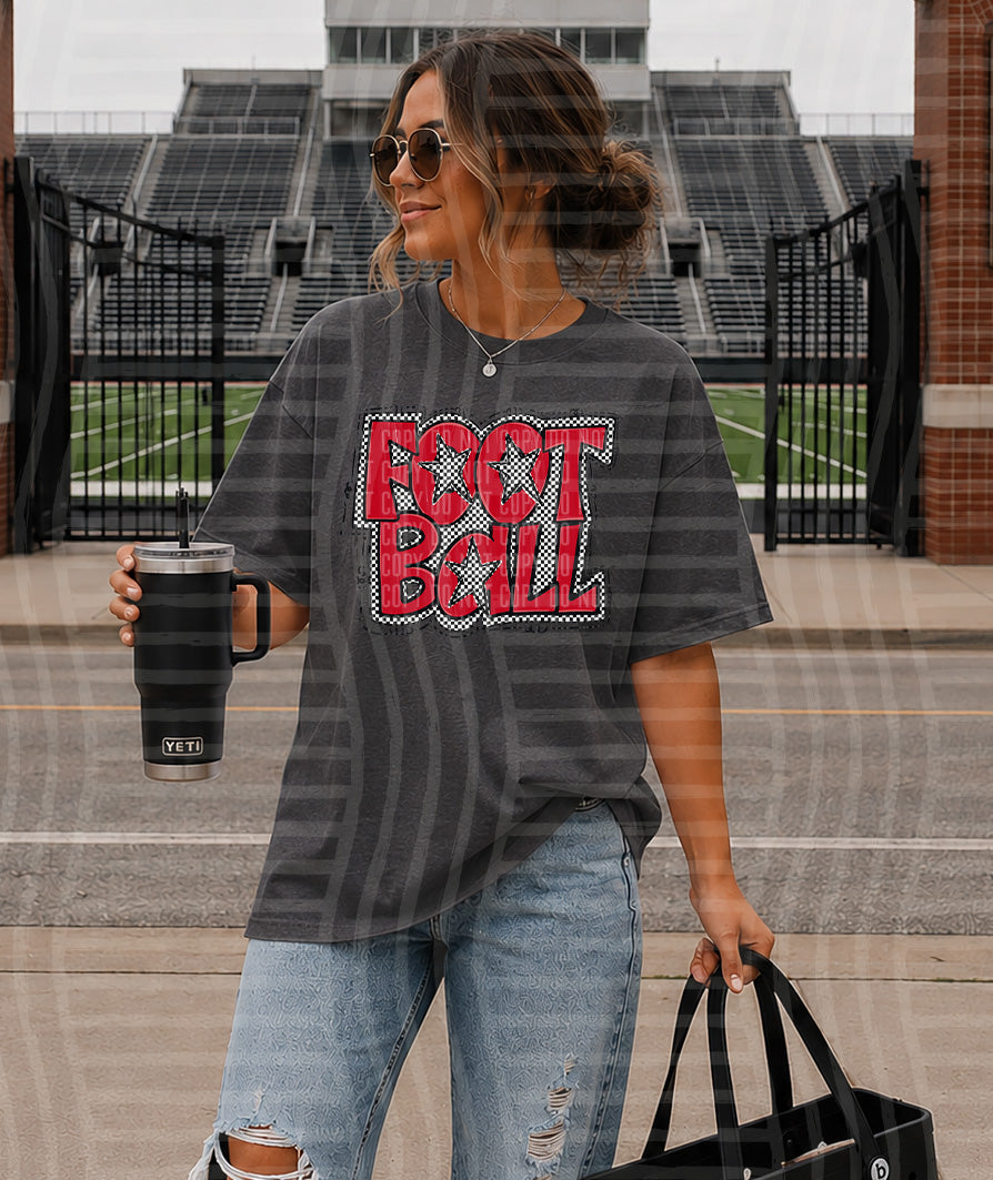 PREPPY CHECKER FOOTBALL W STARS TEES -25 COLORS