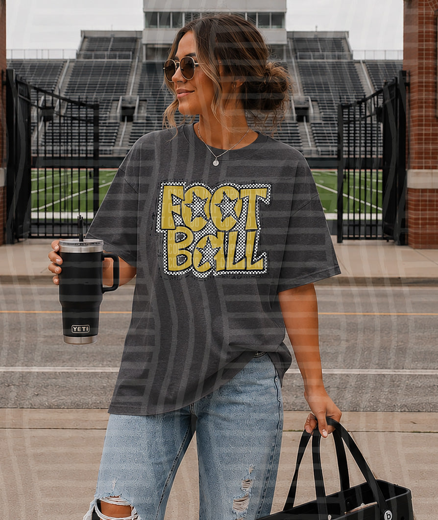 PREPPY CHECKER FOOTBALL W STARS TEES -25 COLORS