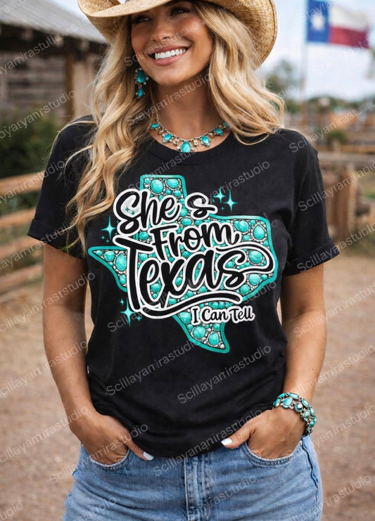 SHES FROM TEXAS TEE - TURQ