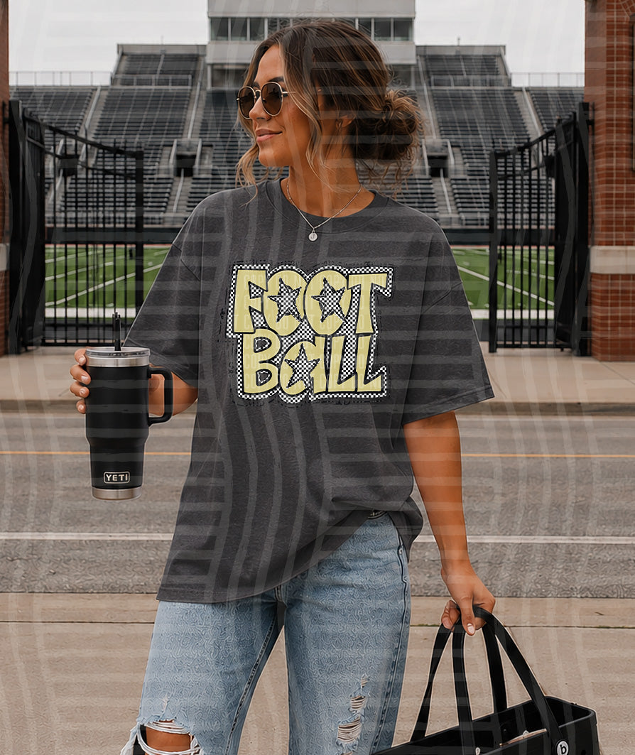 PREPPY CHECKER FOOTBALL W STARS TEES -25 COLORS