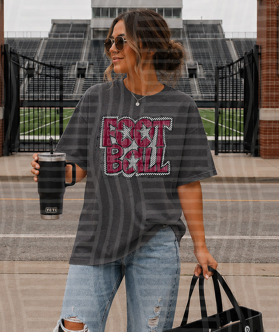 PREPPY CHECKER FOOTBALL W STARS TEES -25 COLORS