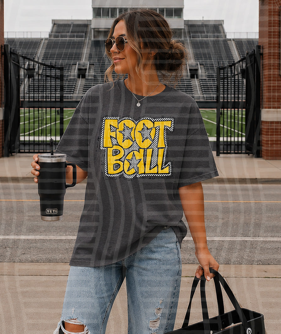 PREPPY CHECKER FOOTBALL W STARS TEES -25 COLORS