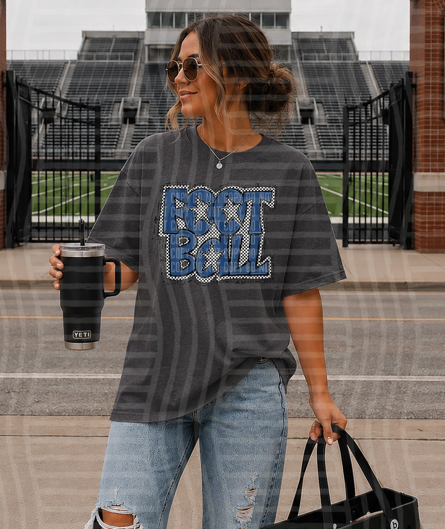PREPPY CHECKER FOOTBALL W STARS TEES -25 COLORS
