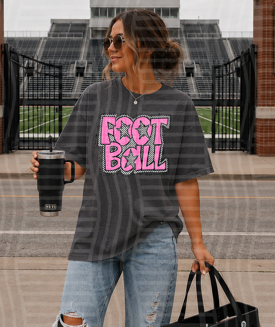 PREPPY CHECKER FOOTBALL W STARS TEES -25 COLORS