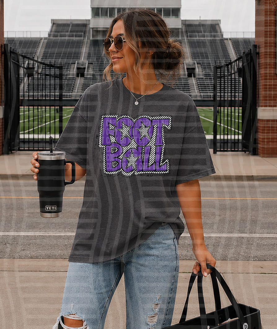 PREPPY CHECKER FOOTBALL W STARS TEES -25 COLORS