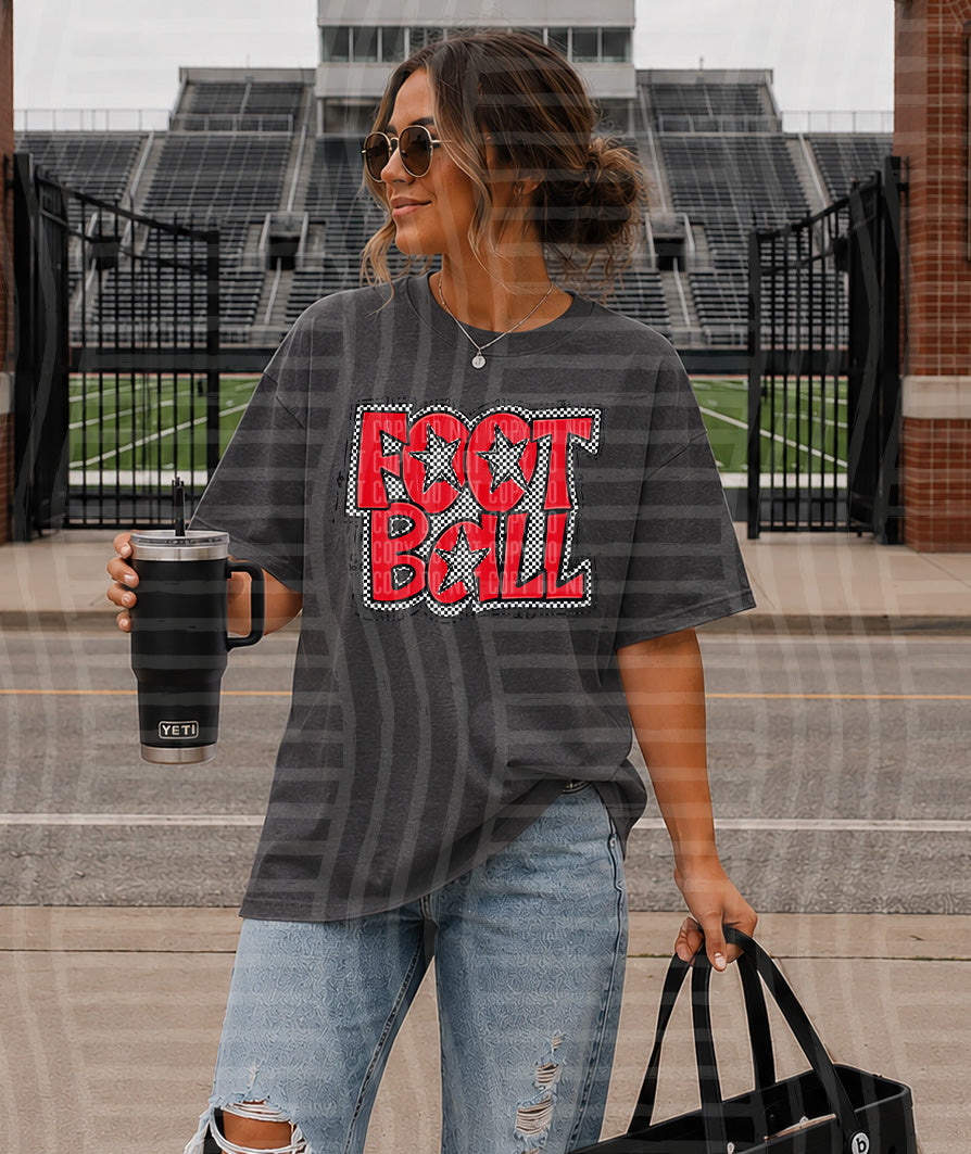 PREPPY CHECKER FOOTBALL W STARS TEES -25 COLORS