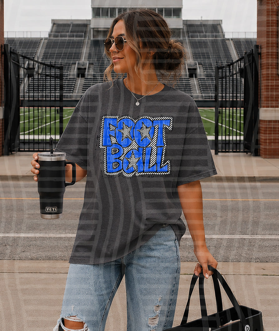 PREPPY CHECKER FOOTBALL W STARS TEES -25 COLORS