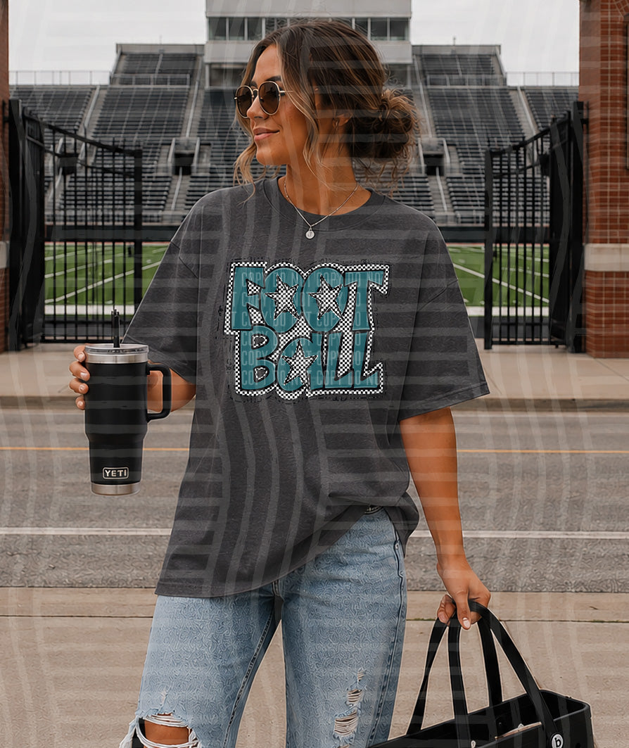 PREPPY CHECKER FOOTBALL W STARS TEES -25 COLORS