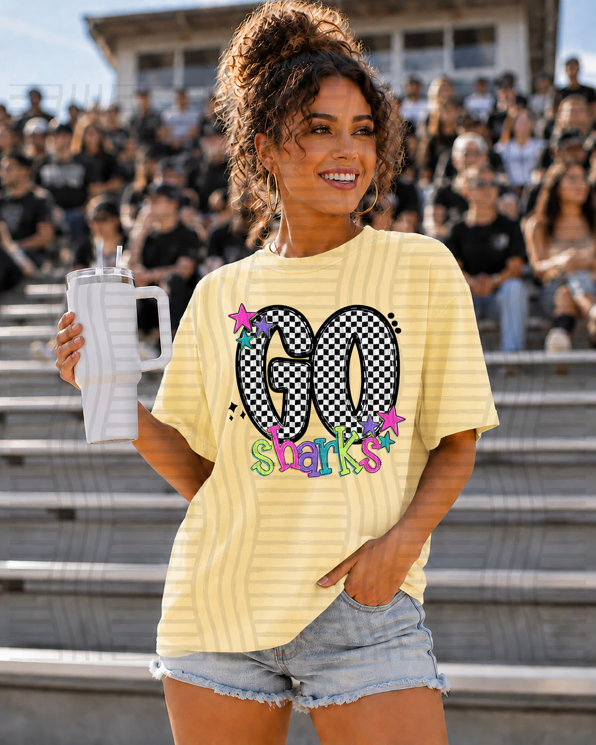 GO CHECKER NEON MASCOTS TEE